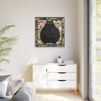 "Playful Black Cat Mosaic", Framed Mosaic Cat Art Print — Colorful Modern Wall Canvas