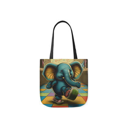 Elephant Kicking Leg On Colored Square Floor Polyester Canvas Tote Bag (AOP)