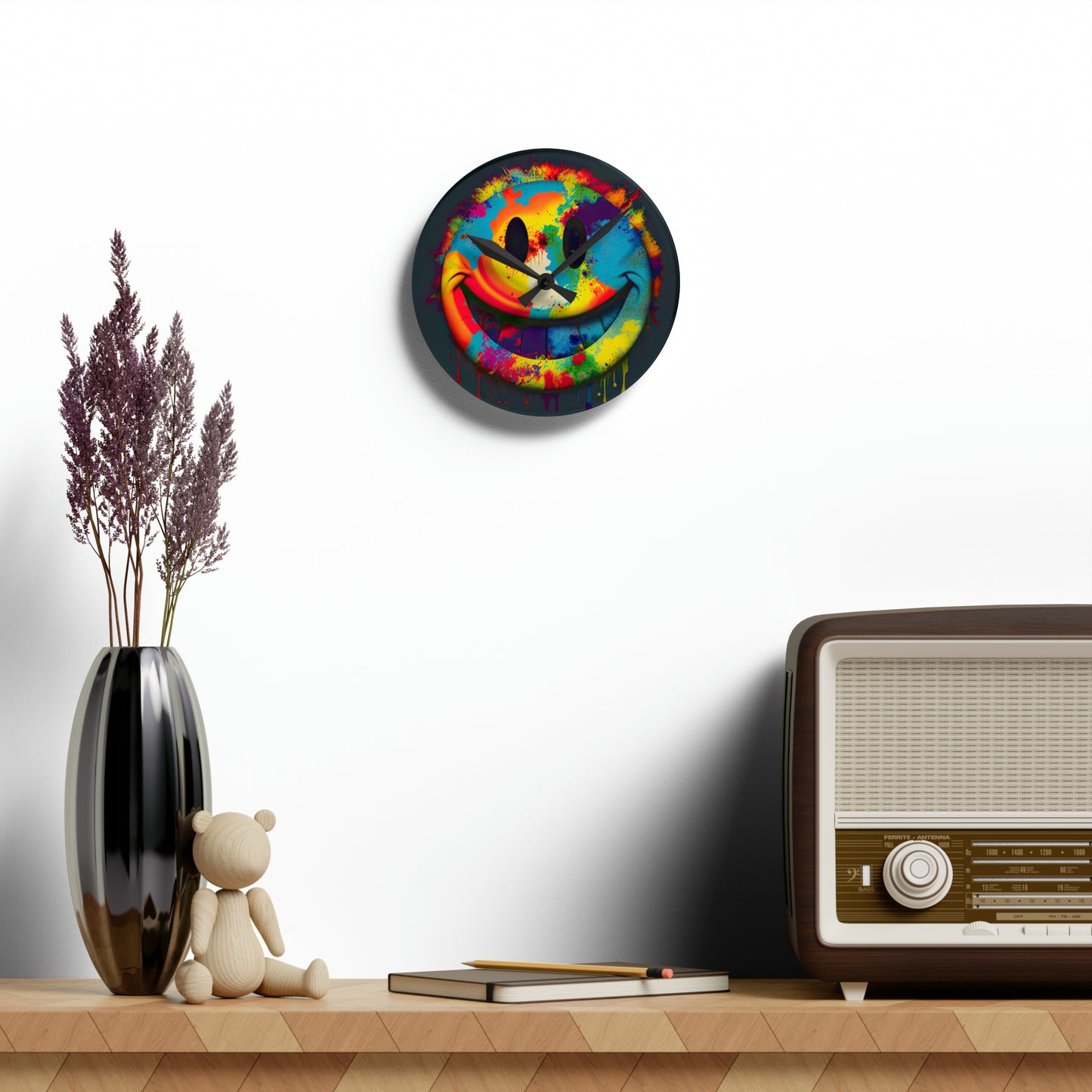 Happy Tie Dye Face Style 1 Wall Clock