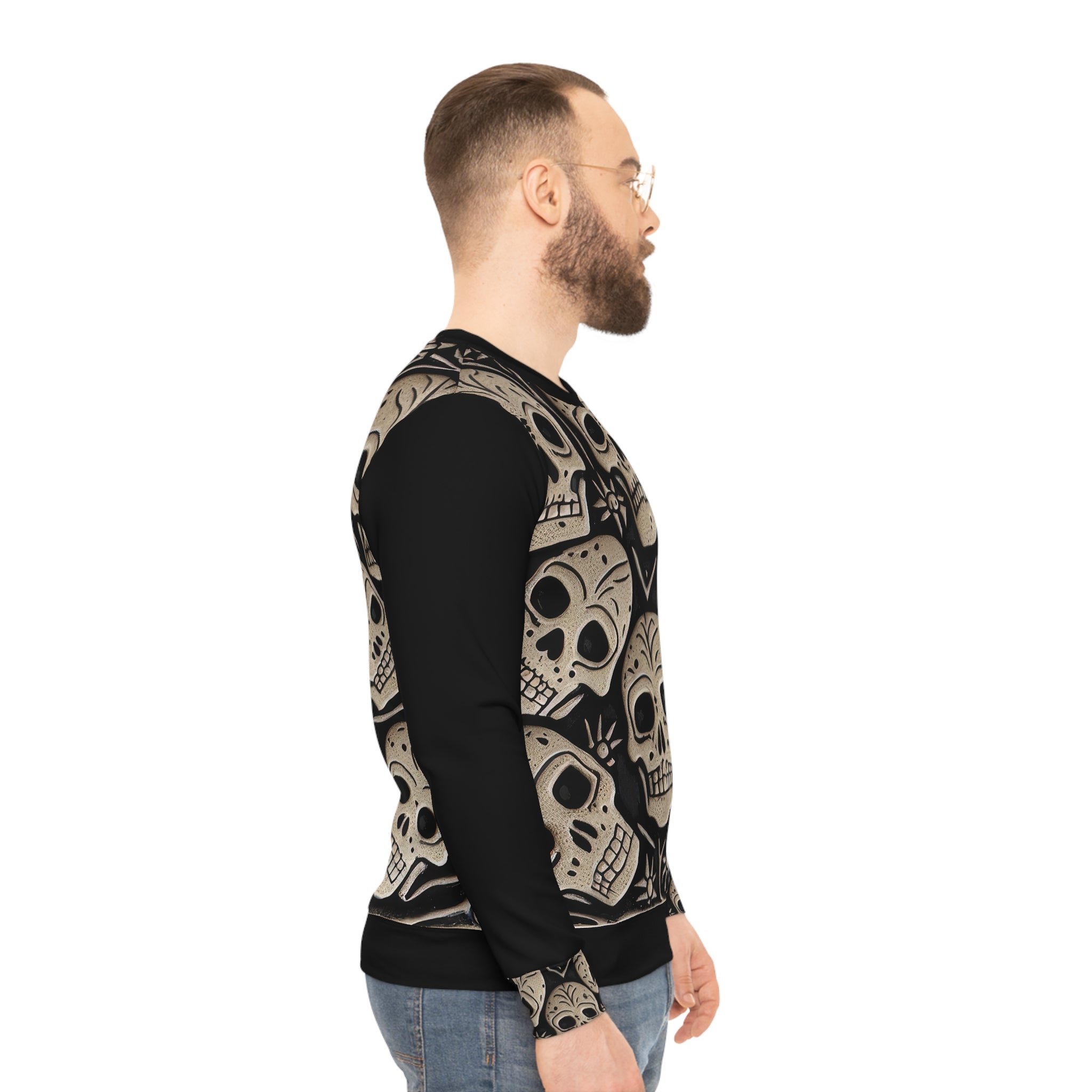 Metallic Chrome Silver Skulls and classic Designed Background Style 14 Lightweight Sweatshirt (AOP)