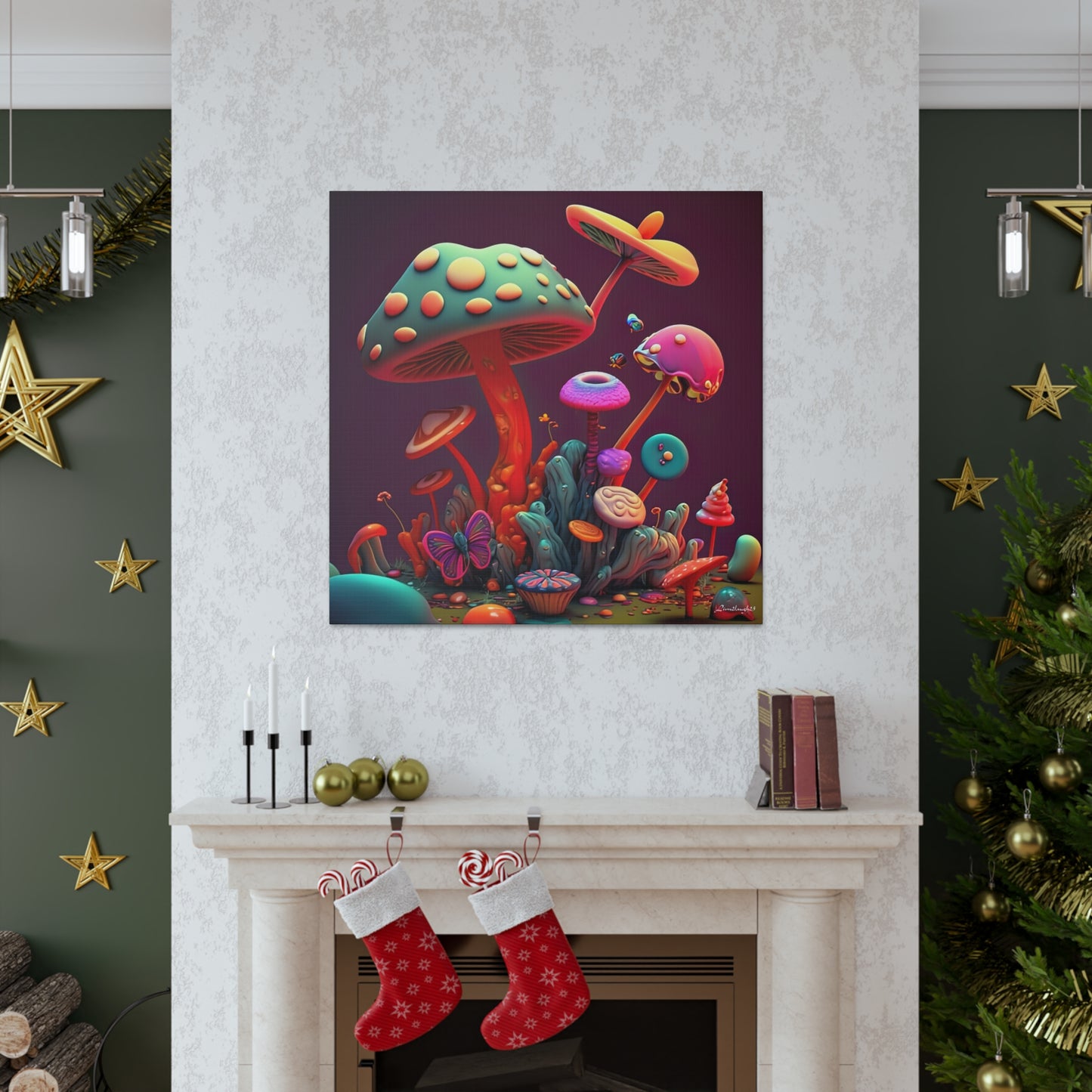 Beautiful Mushroom Luminating Colorful Bliss 2 Canvas Gallery Wraps