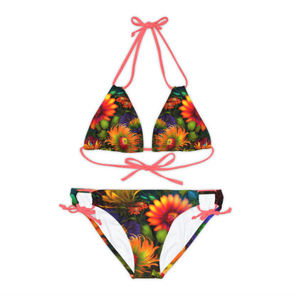 Bold And Beautiful Flowers Style One Strappy Bikini Set (AOP)