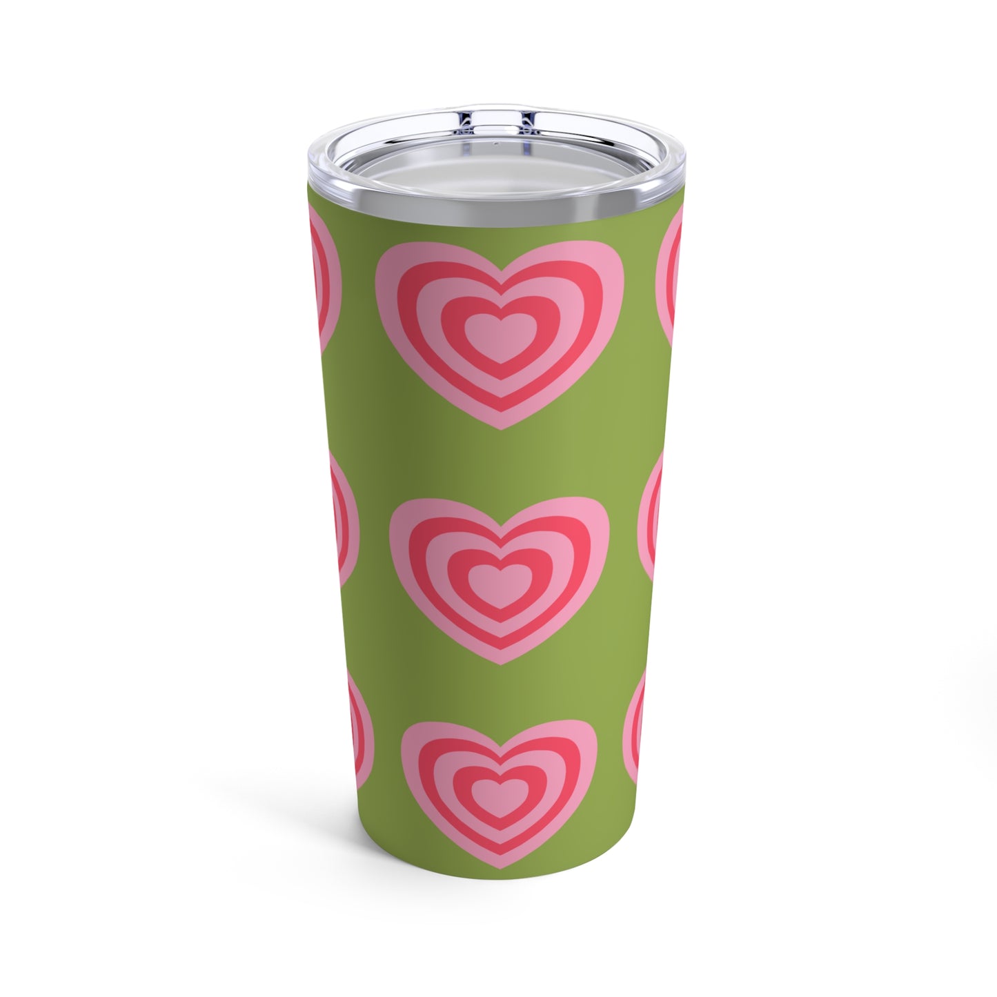 Two Tone Pink Hearts With Green Background By SimiSwimStudio Tumbler 20oz