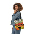 Beautiful Redish Orange Banded Marijuana 420 Pot Weed Leaf Polyester Canvas Tote Bag (AOP)