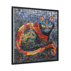 Mystic Shadows: The Enigmatic Cat, Framed Mosaic Cat Art Print — Colorful Modern Wall Canvas