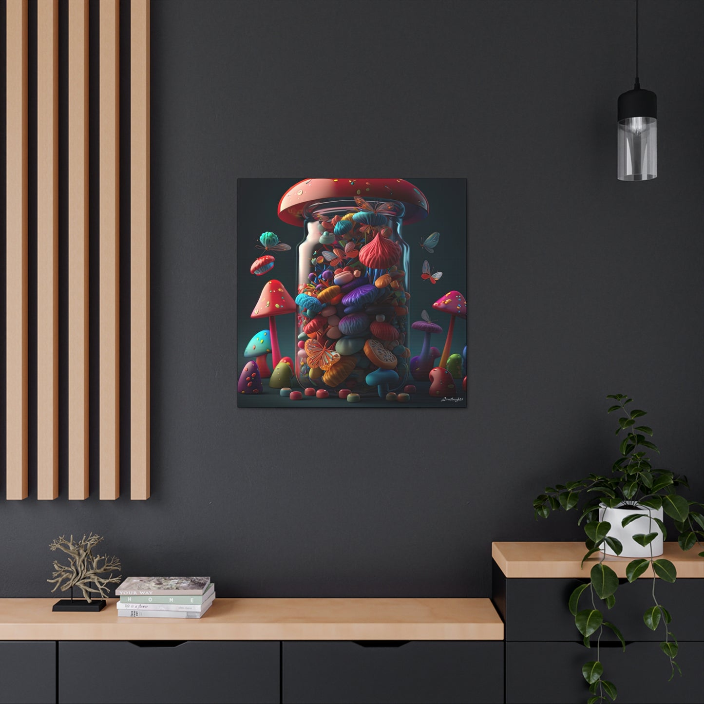 Beautiful Mushroom Luminating Colorful Bliss With Butterflies 2 Canvas Gallery Wraps