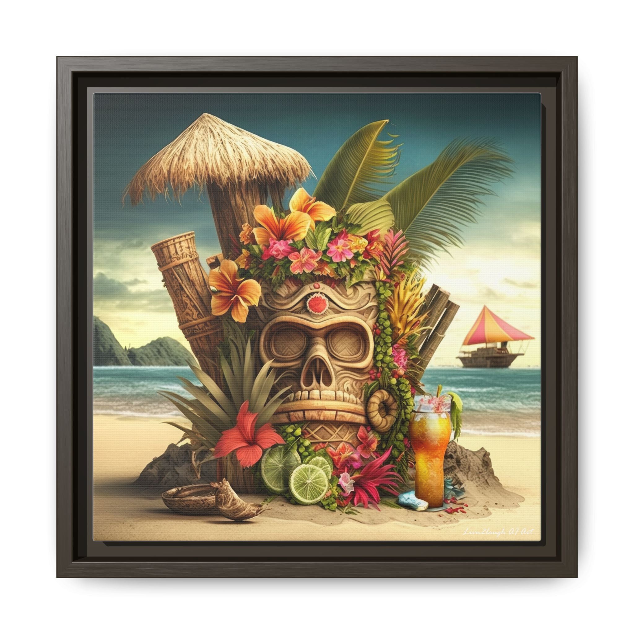 Tiki Dreams by the Shore, Art Print — Colorful Modern Wall Canvas