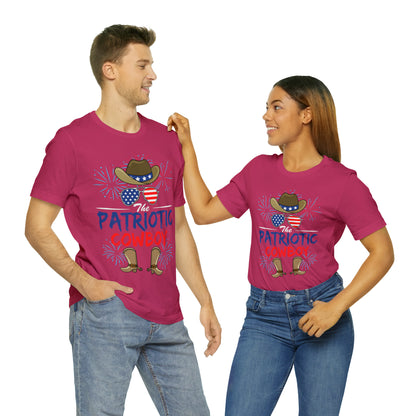 Patriotic Cowboy, American Flag 'Glasses, Cowboy Hat and Boots, Fourth of July 4th Unisex Jersey Short Sleeve Tee