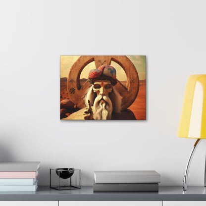 Wise Man In Dessert With Beard And Peace Sign Canvas Gallery Wraps