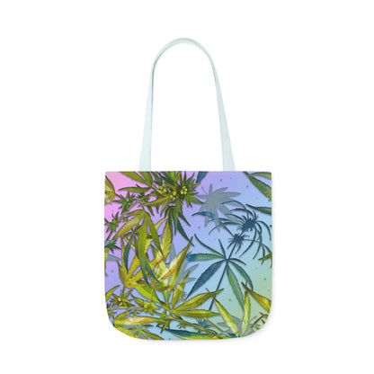 Sassy Pink And Green 420 Weed Marijuana Leaf Polyester Canvas Tote Bag (AOP)