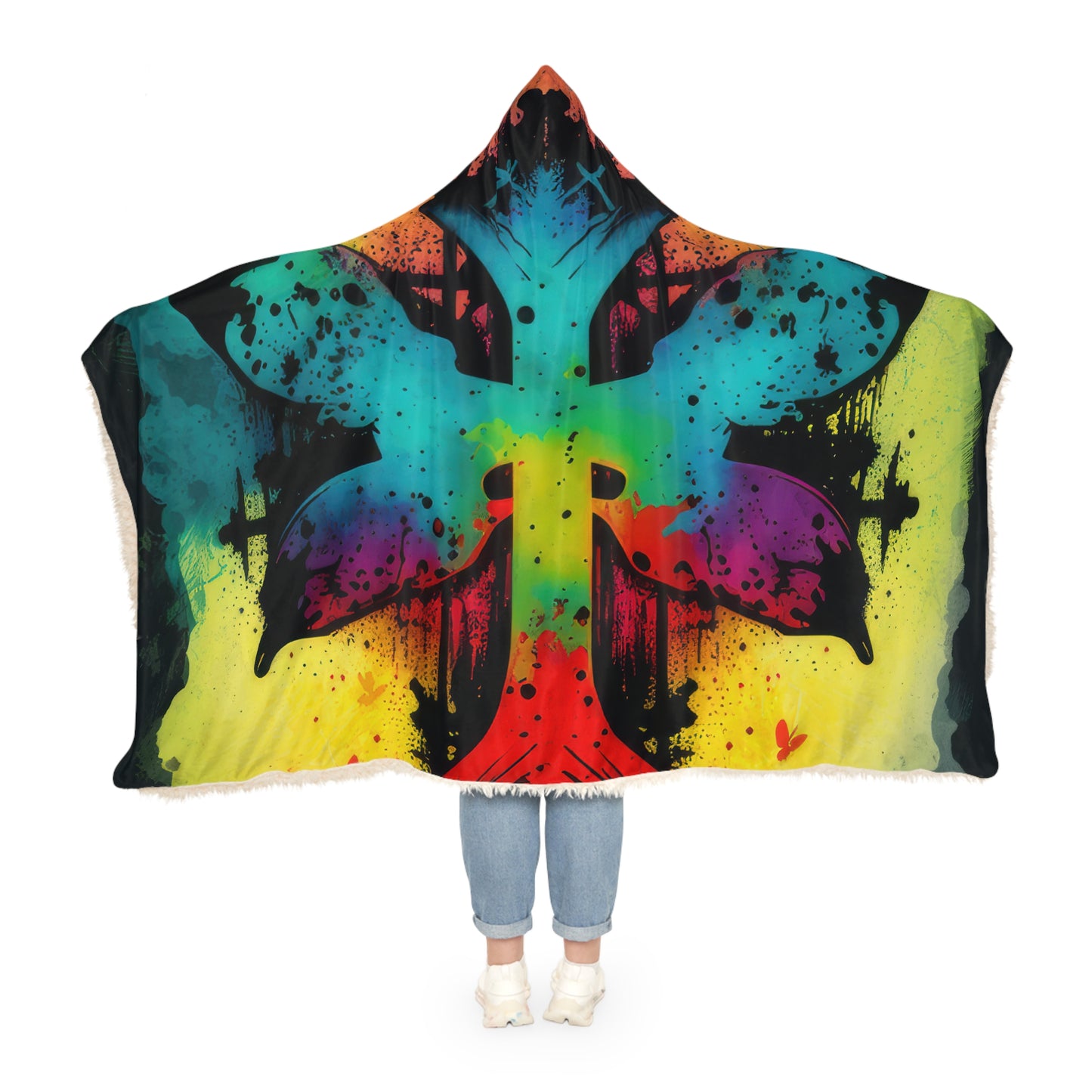 Butterfly & Cross Abstract Yellow Blue Purple And Red Unique Design Snuggle Blanket