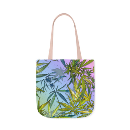 Sassy Pink And Green 420 Weed Marijuana Leaf Polyester Canvas Tote Bag (AOP)