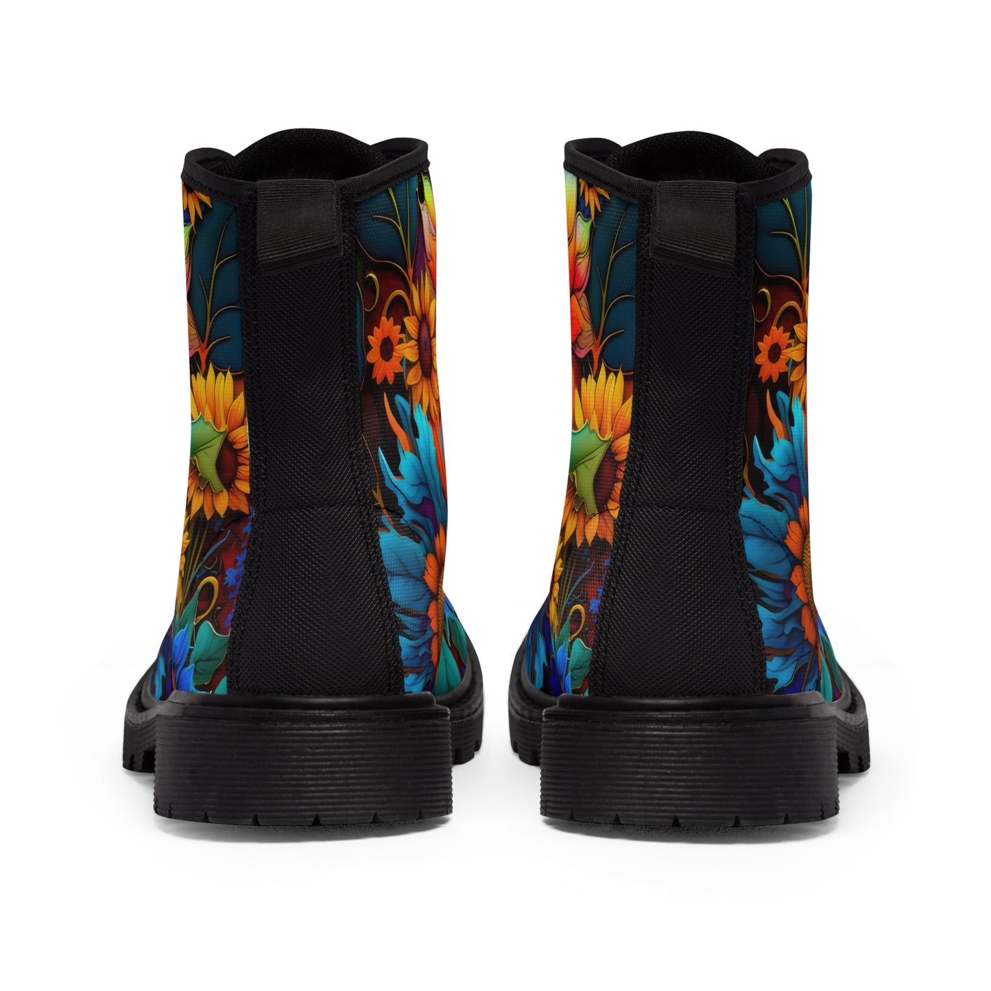 Bold And Beautiful Colorful Blue, Orange, Yellow Flowers Style Two Women's Canvas Boots