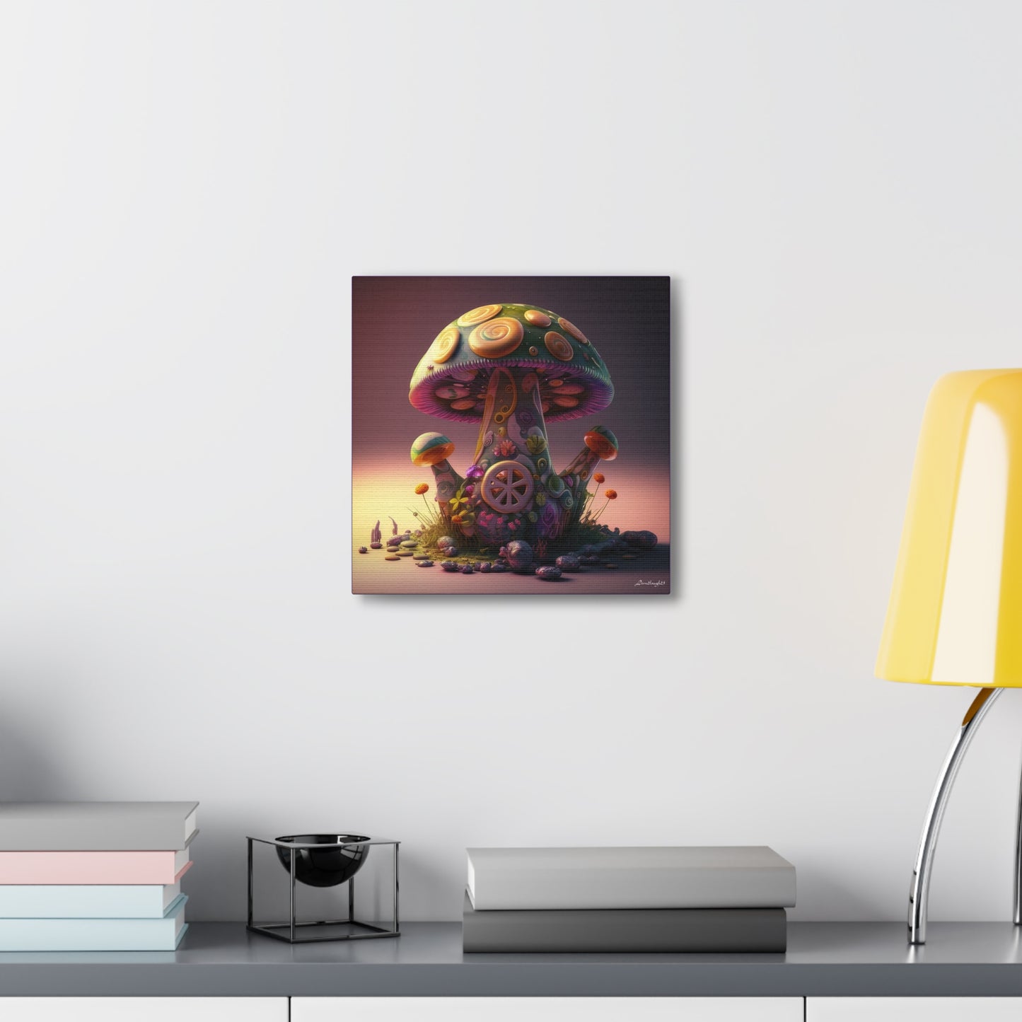 Beautiful Three Mushroom Colorful Uniquely Detailed Canvas Gallery Wraps