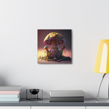 Beautiful Three Mushroom Colorful Uniquely Detailed Canvas Gallery Wraps