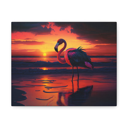 Pink Evening At The Beach With Gorgeous Flamingo Gallery Wraps