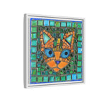 "Emerald Eyes Mosaic Cat", Framed Mosaic Cat Art Print — Colorful Modern Wall Canvas