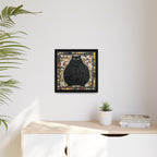 "Playful Black Cat Mosaic", Framed Mosaic Cat Art Print — Colorful Modern Wall Canvas