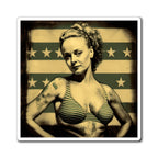 Retro Tattooed Pinup Blue, Red And White Star Magnet Style Ten