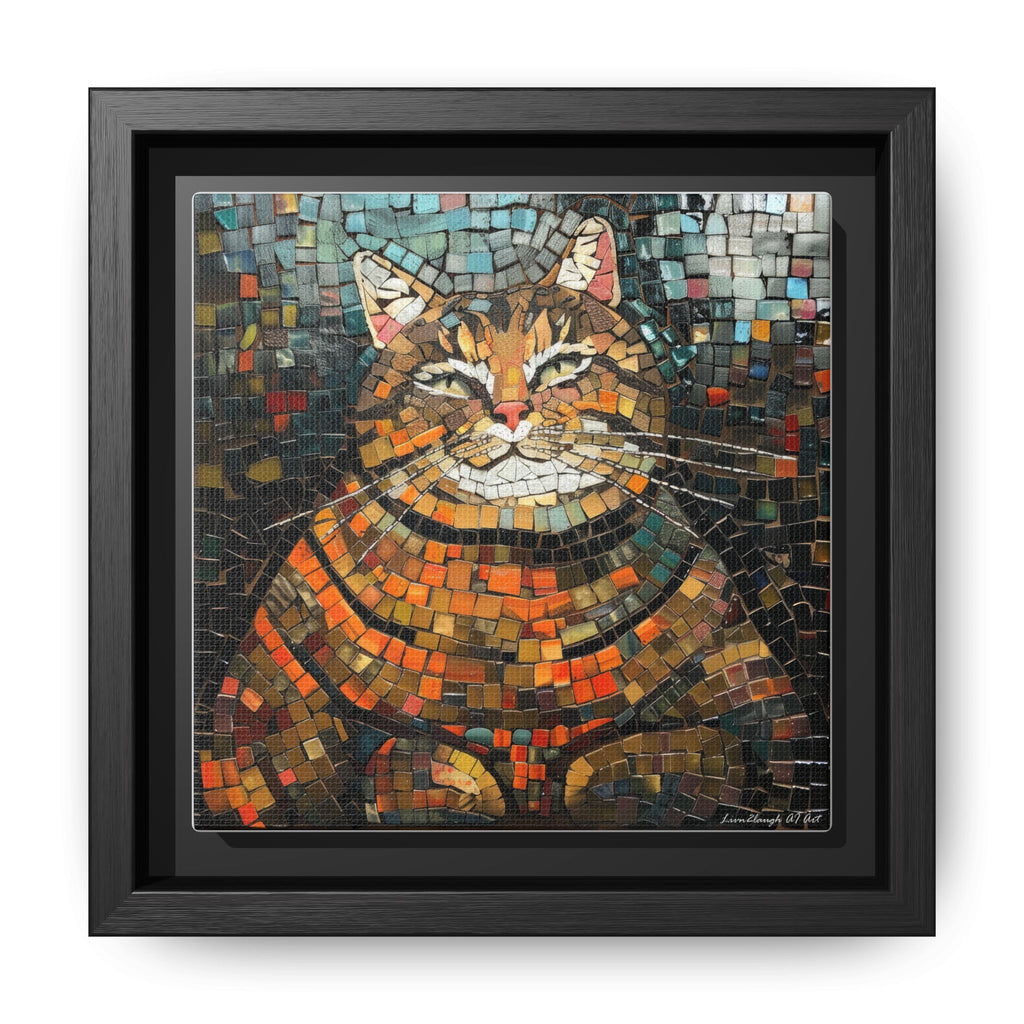 Mosaic Majesty: The Regal Cat, Framed Mosaic Cat Art Print — Colorful Modern Wall Canvas