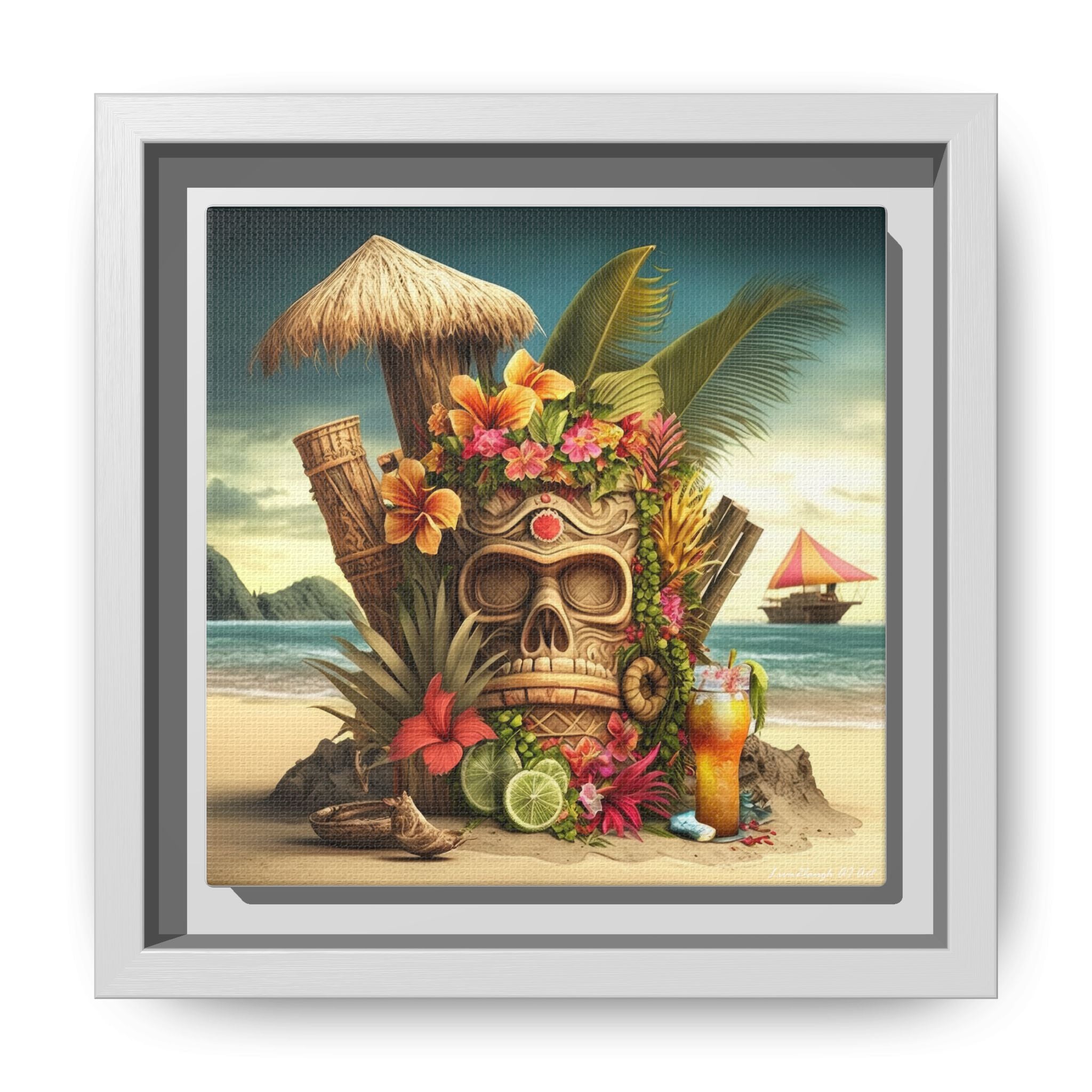 Tiki Dreams by the Shore, Art Print — Colorful Modern Wall Canvas