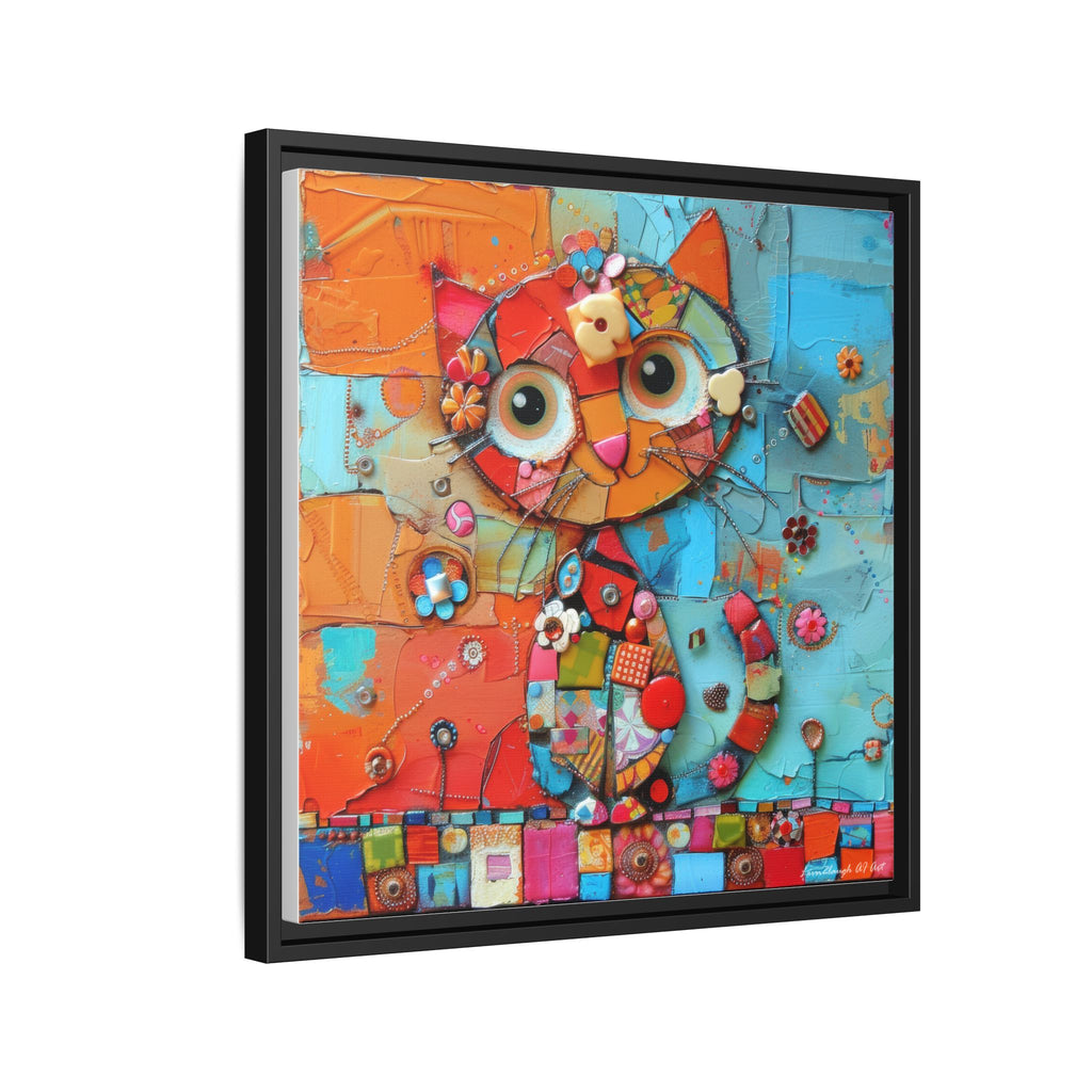 "Whimsical Mosaic Cat", Framed Mosaic Cat Art Print — Colorful Modern Wall Canvas