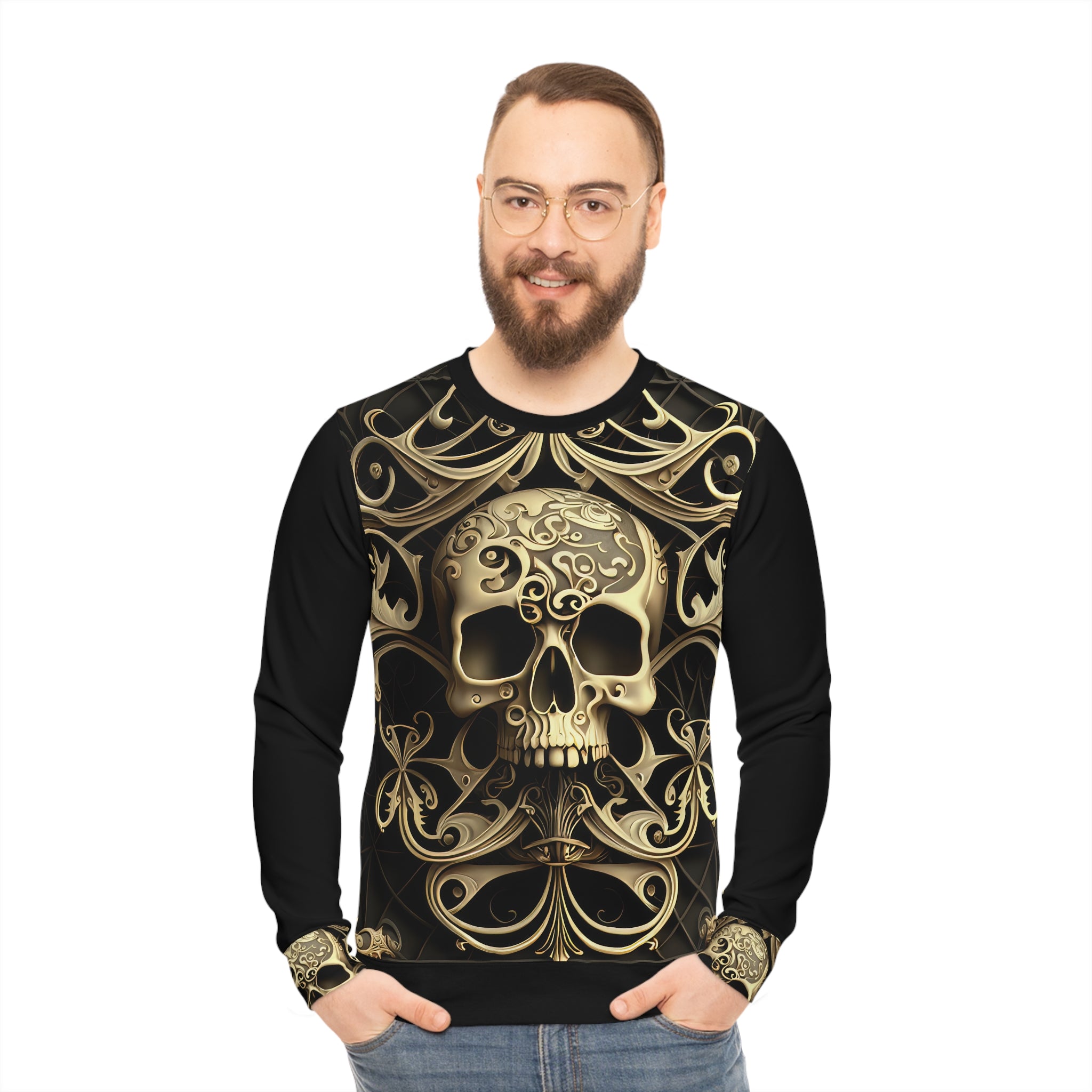 Metallic Chrome Skulls and classic Designed Background Style 8 Lightweight Sweatshirt (AOP)