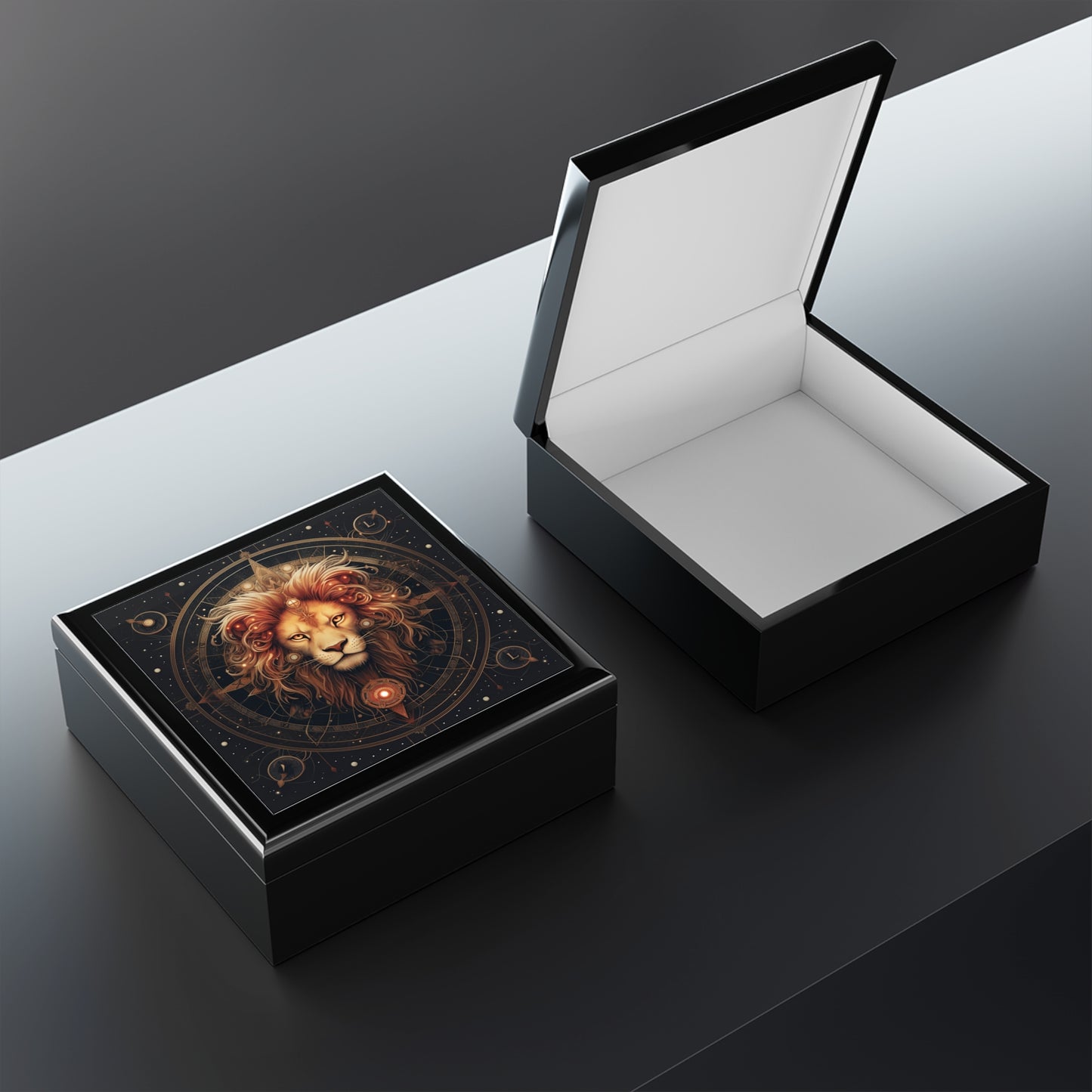 Leo Lion Black Background Jewelry Box
