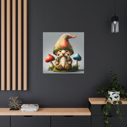 Gnome With Beautifully Detailed Green Orange Hat With Blue And Red Mushrooms Canvas Gallery Wraps