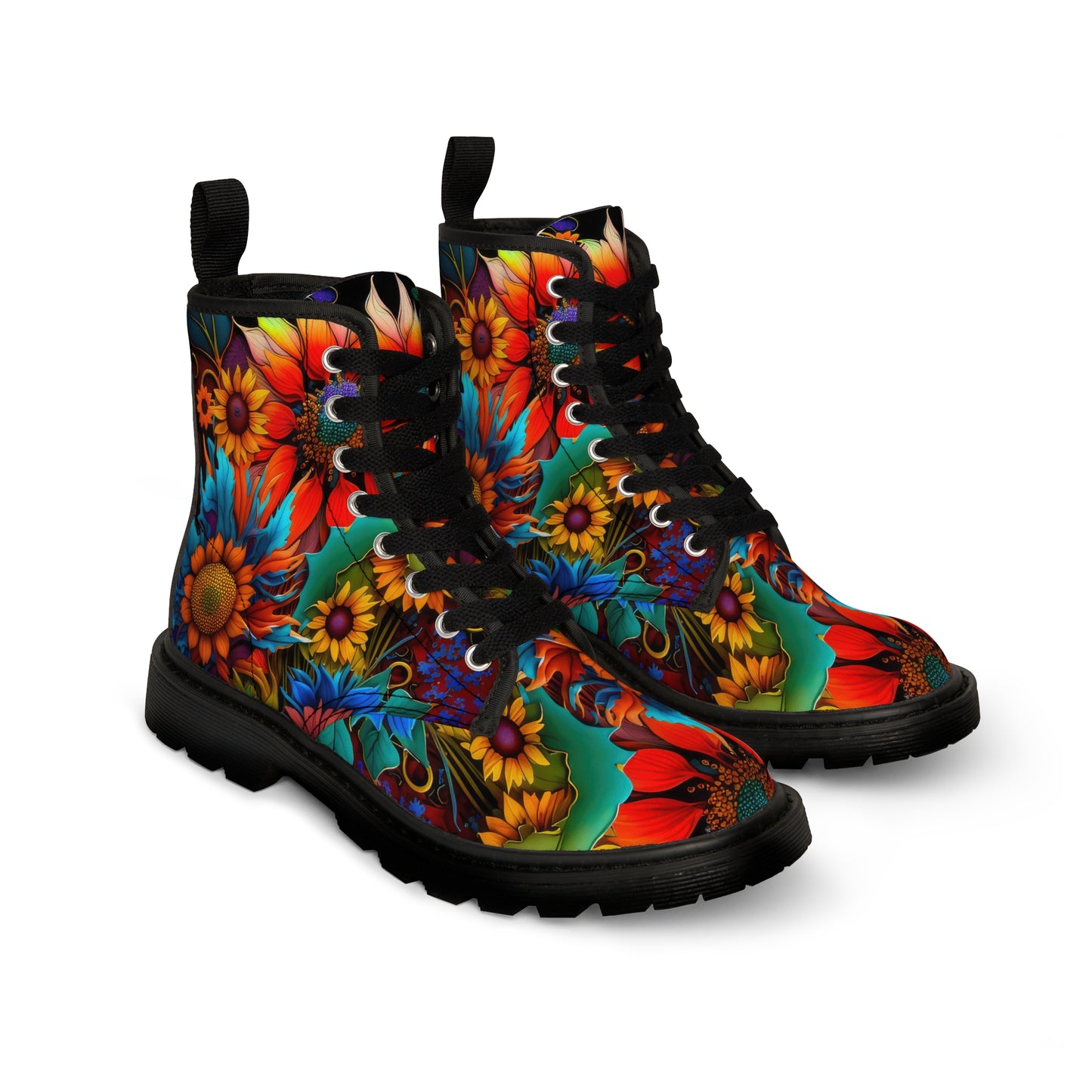 Bold And Beautiful Colorful Blue, Orange, Yellow Flowers Style Two Women's Canvas Boots