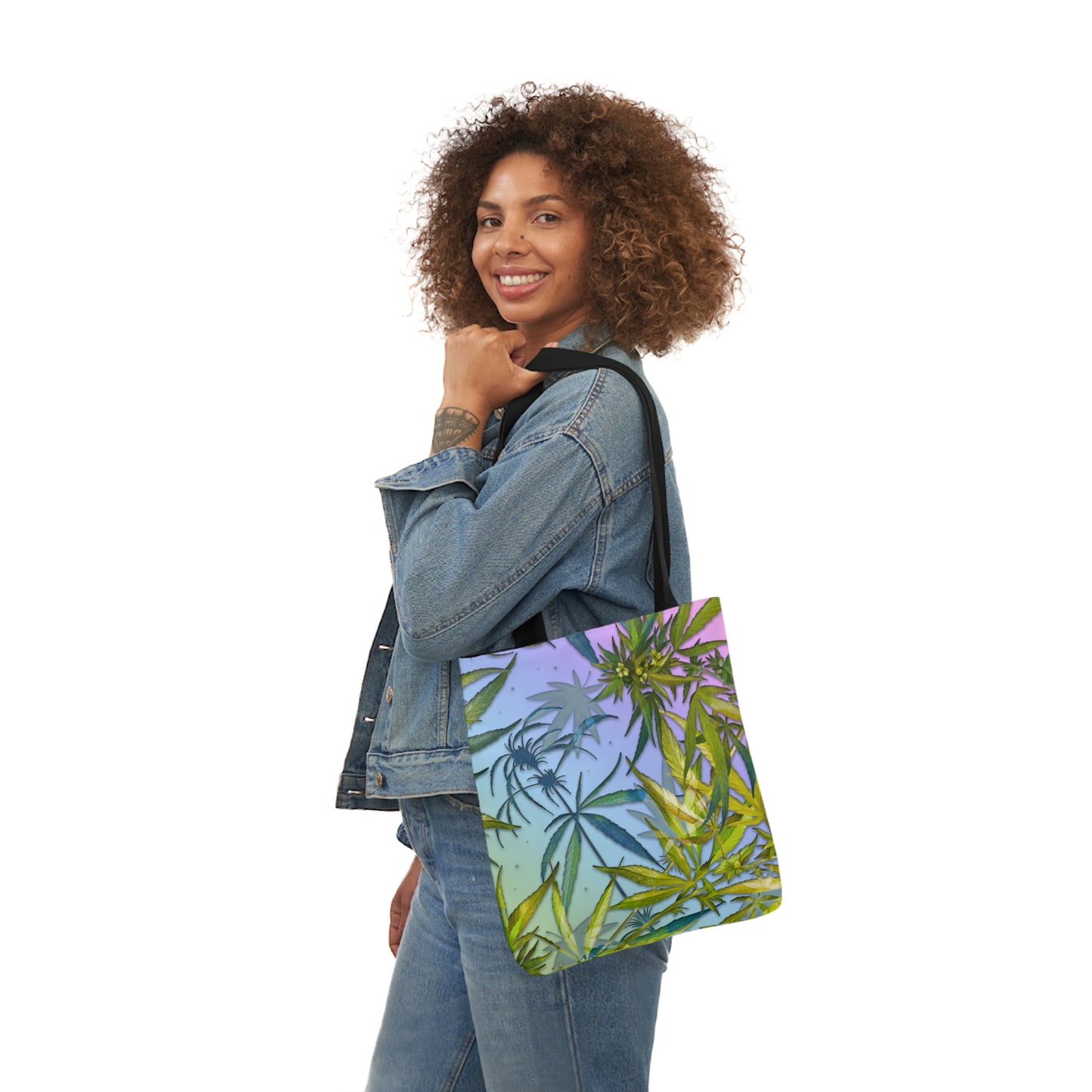 Sassy Pink And Green 420 Weed Marijuana Leaf Polyester Canvas Tote Bag (AOP)