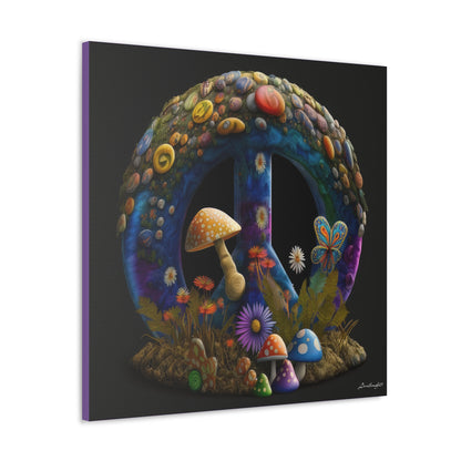 Beautiful Forest Round Peace Sign Mushrooms  Flowers And Butterfly 11 Canvas Gallery Wraps