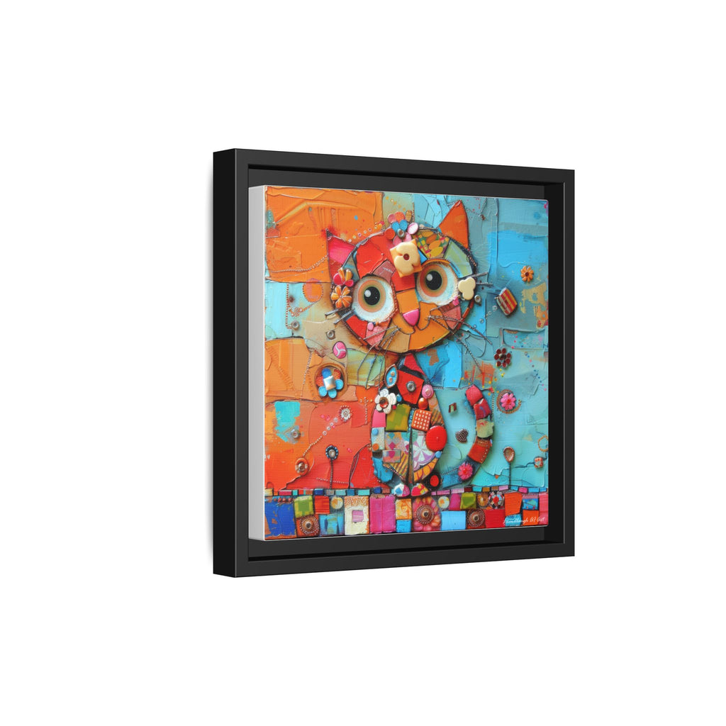 "Whimsical Mosaic Cat", Framed Mosaic Cat Art Print — Colorful Modern Wall Canvas