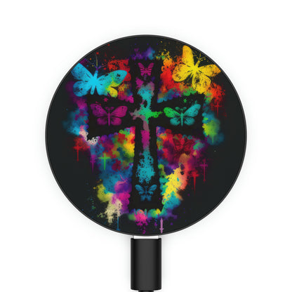 Bold And Beautiful Tie Dye Butterflies And Cross Style 1 Magnetic Induction Charger