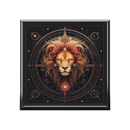 Leo Lion Black Background Jewelry Box