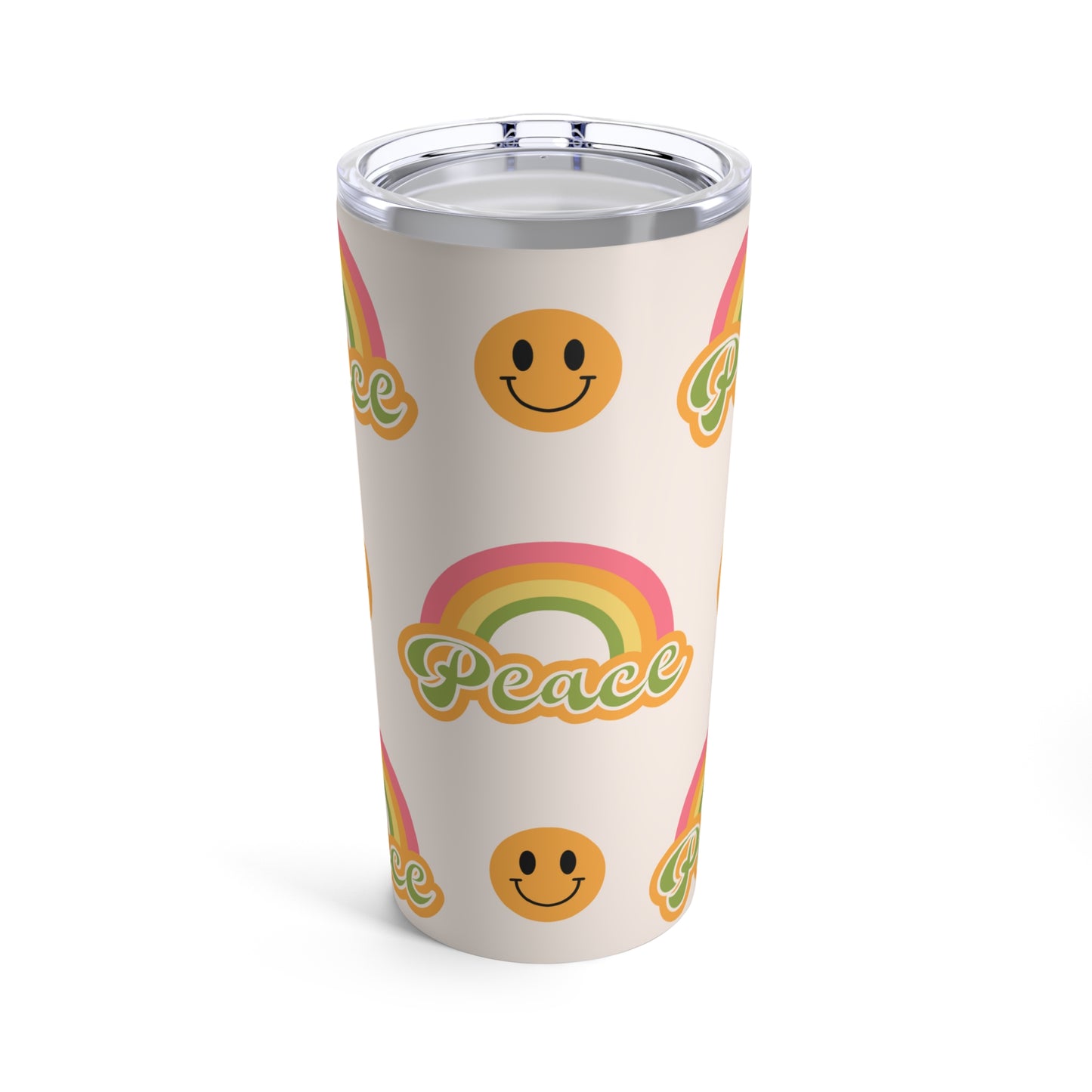 Peace Rainbow Yellow Smiley Faces With White Background By SimiSwimStudiosTumbler 20oz