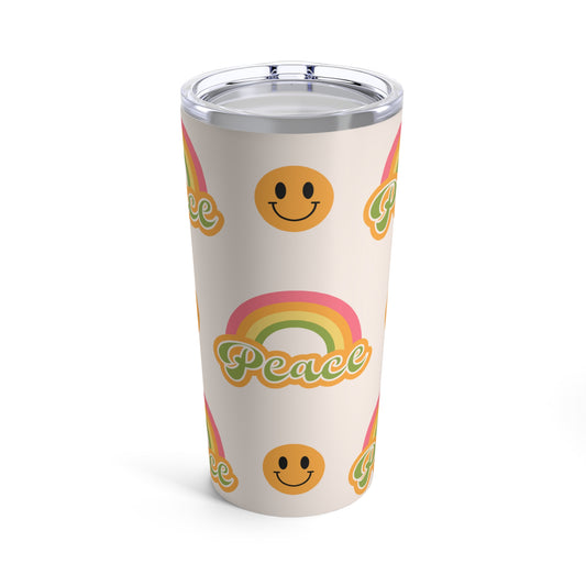 Peace Rainbow Yellow Smiley Faces With White Background By SimiSwimStudiosTumbler 20oz