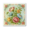 Antique Floral Pastel multi color flowers And Blue Background Classic Designed Style Two Magnets