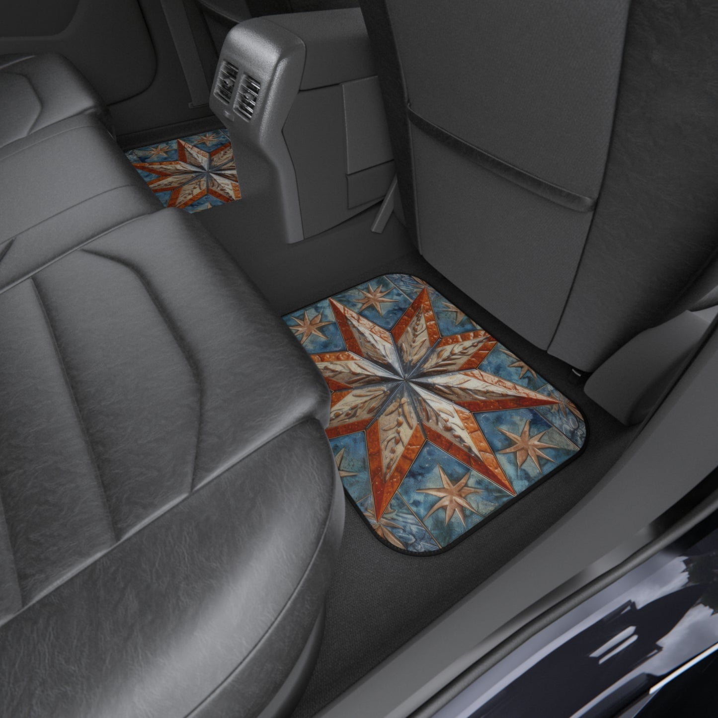 Beautiful Stars Abstract Star Style Orange, White And Blue Car Mats (Set of 4)