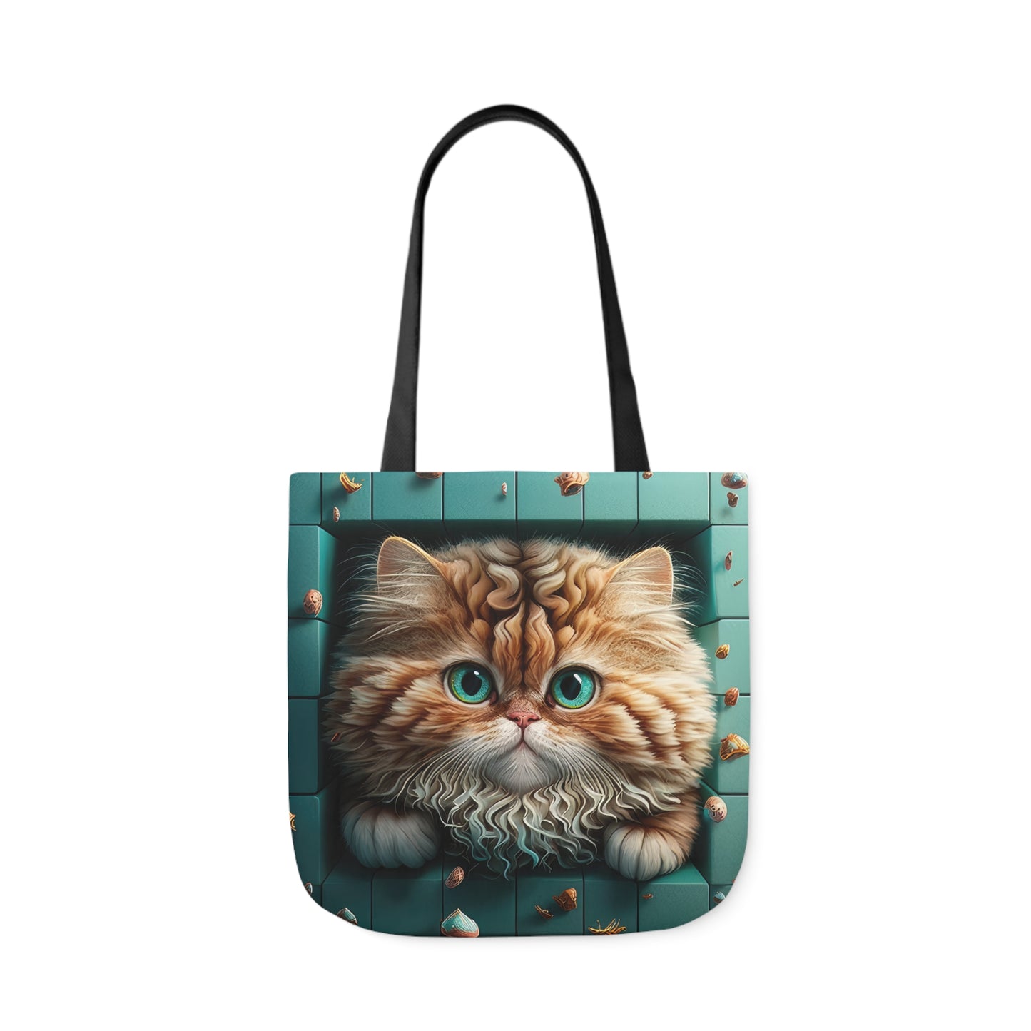 Beautiful Orange And White Fluffy Cat With Blue Eye , Blue Framed Polyester Canvas Tote Bag (AOP)