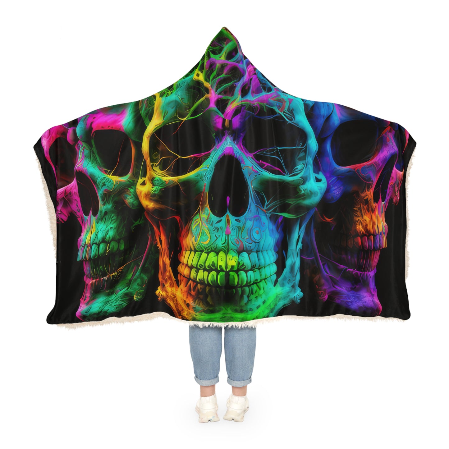 Tie Die 3 Head Skulls, Style Three Blue Green Purple Snuggle Blanket