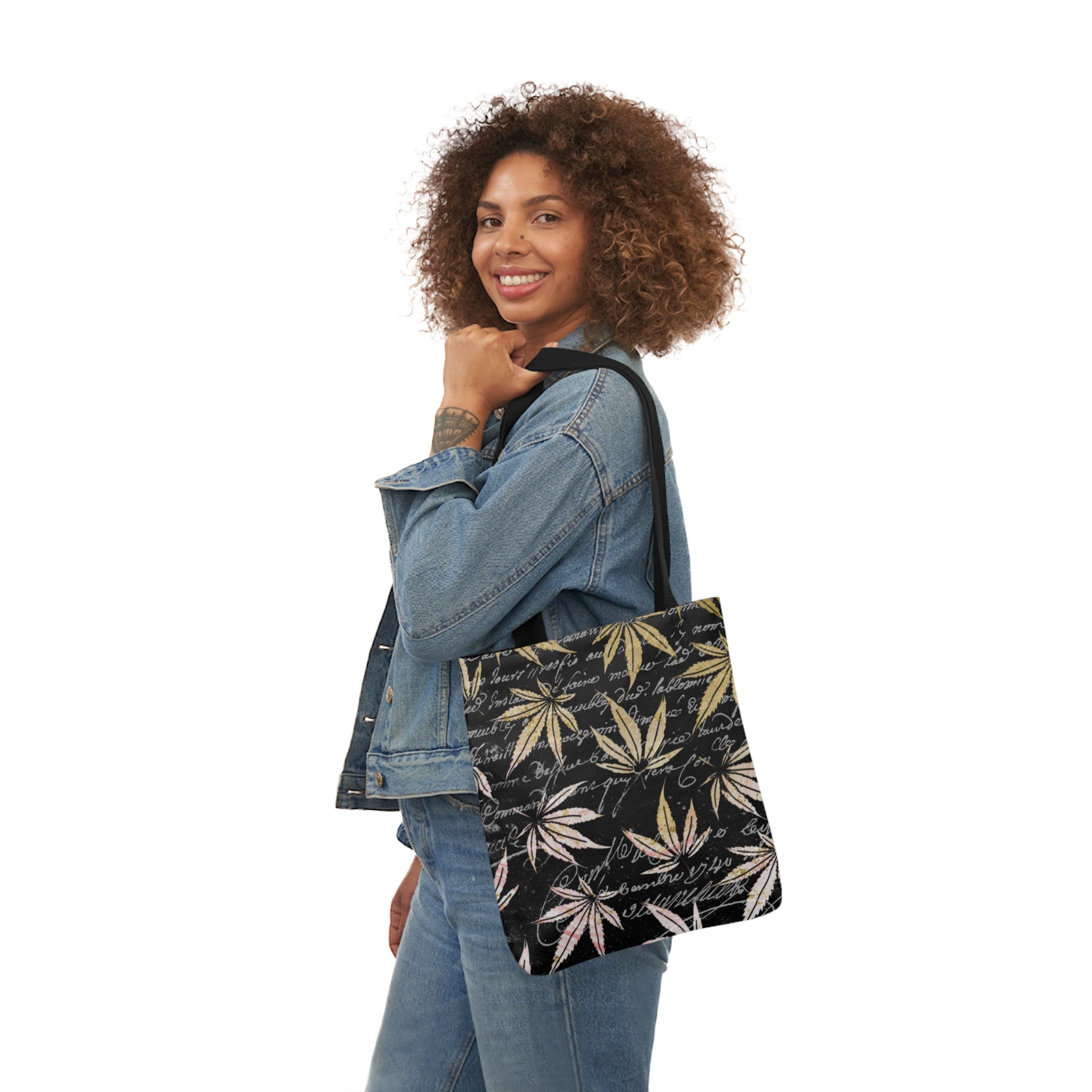 Gold And Black 420 Weed Marijuana Leaf Polyester Canvas Tote Bag (AOP)