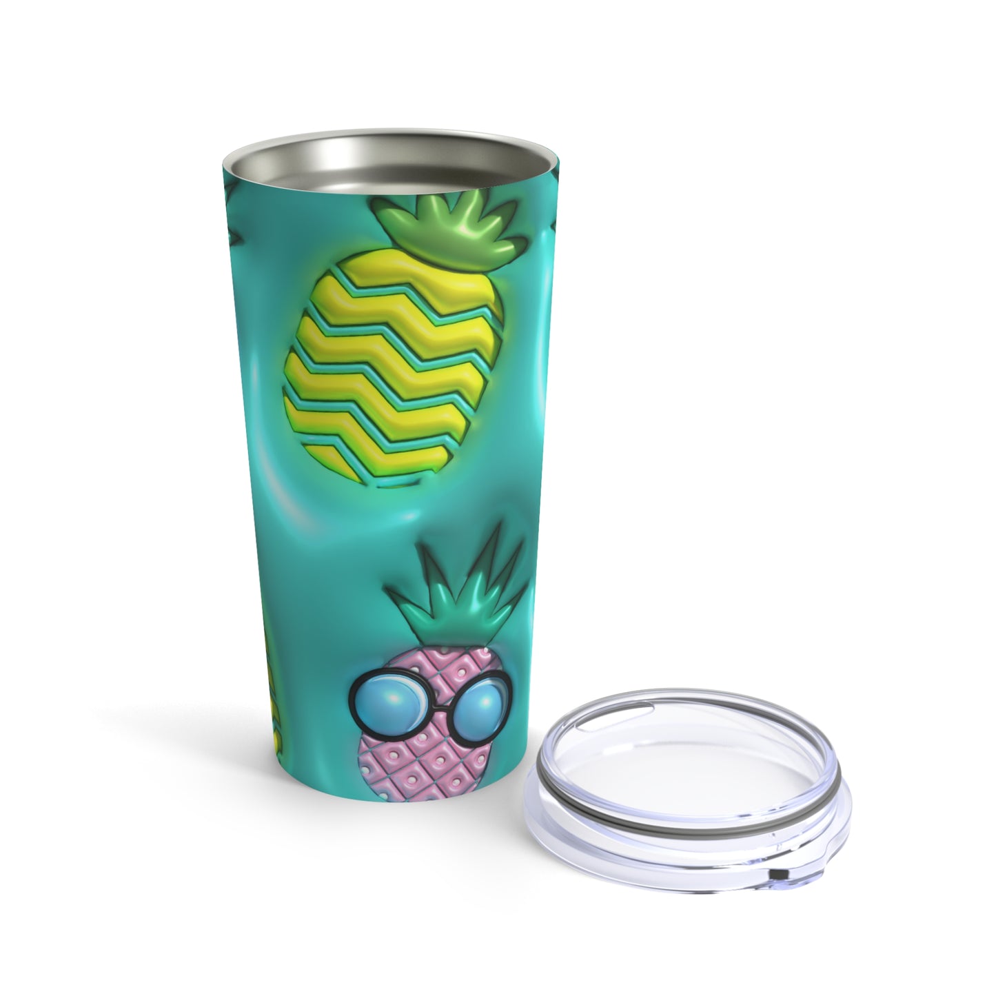 Pineapples In Green And Purple With Sunglasses With Blue Background 3-d Puff By Helga Art Levina Tumbler 20oz