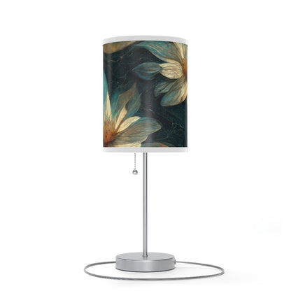 Bold And Beautiful White, Grey And Blue Floral Style 3 Lamp on a Stand, US|CA plug