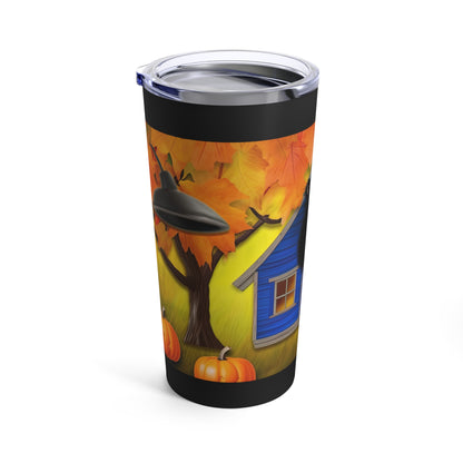 Big Eyed Animal With Black Fur For Fall Halloween, Halloween House With Leaves Tumbler 20oz