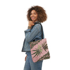 Grey Lace Gorgeous Pink Designed Marijuana 420 Weed Polyester Canvas Tote Bag (AOP)
