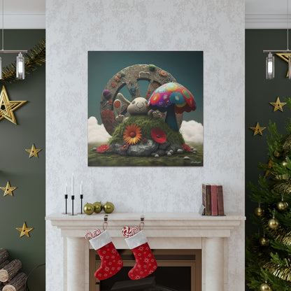 Beautiful Forest Round Peace Sign , Bunny Style Mushrooms  Flowers And Butterfly 12 Canvas Gallery Wraps