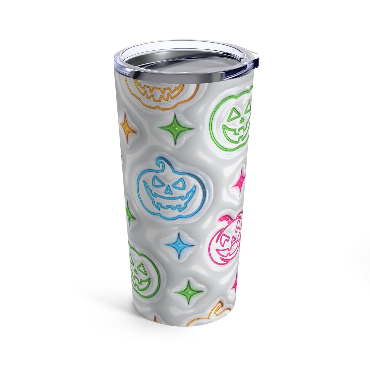 Neon Outline Colorful Halloween Pumpkins With White Background 3-D Puffy Halloween by  Mulew Art Tumbler 20oz