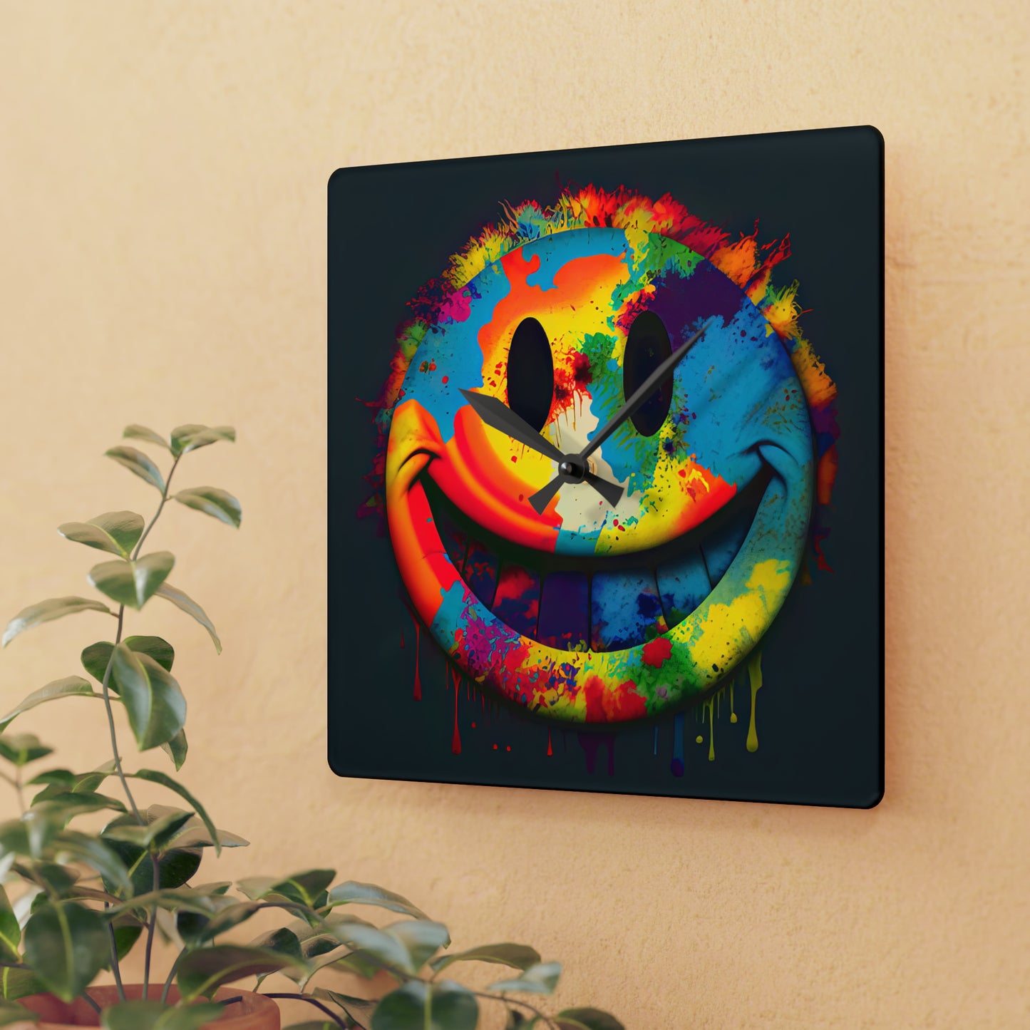 Happy Tie Dye Face Style 1 Wall Clock