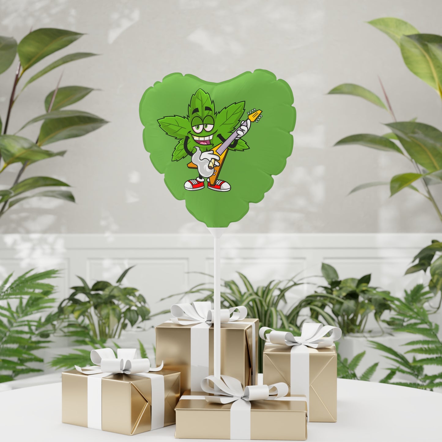 Marijuana Reggae Pot Leaf Man Smoking A Joint With Red Sneakers Style 2, Green Balloon (Round and Heart-shaped), 11"